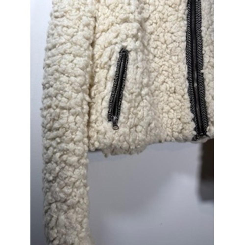 Free People Shaggy Faux Sherpa Moto Cream Jacket Coat Size XS Boho Apres Ski - Picture 9 of 9